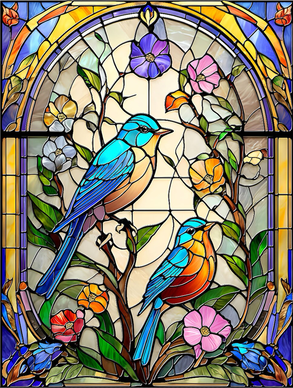 Sunsout Stained Glass Flowers and Bluebirds 500 pc Jigsaw Puzzle 71857